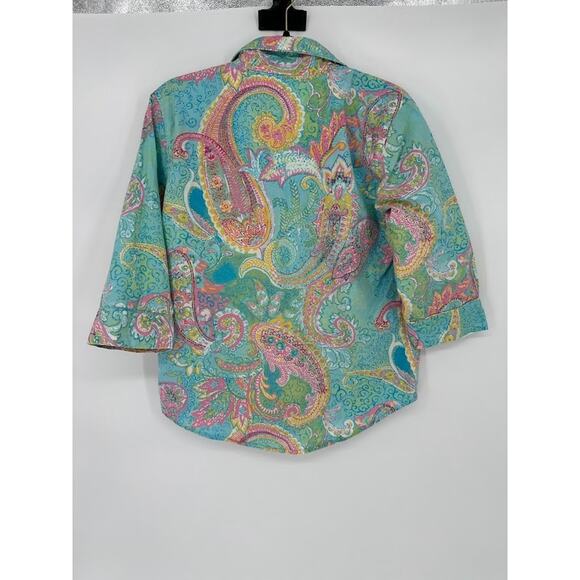 Ralph Lauren Paisley Pajama PJ Set Embroidered Logo Turquoise Blue Cotton Medium - Picture 8 of 12